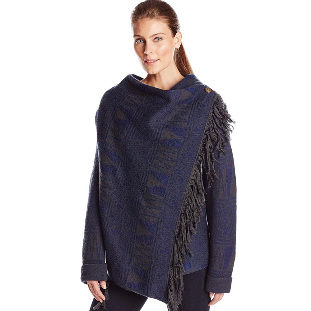 heather B Boiled Wool Aztec Fringed Jacket, NWT
